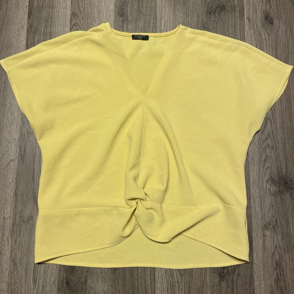 Ann Taylor Factory Petite Yellow Twist Front V-Neck Crepe Blouse Top Sz XS/S